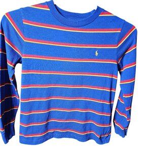 Polo Ralph Lauren Kids Long Sleeve Blue Red Yellow Striped Shirt Size 7 Cotton B